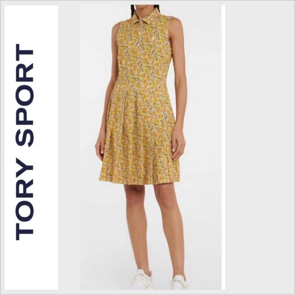 TORY BURCH PRINTED PERFORMANCE PLEATED GOLF DRESS M